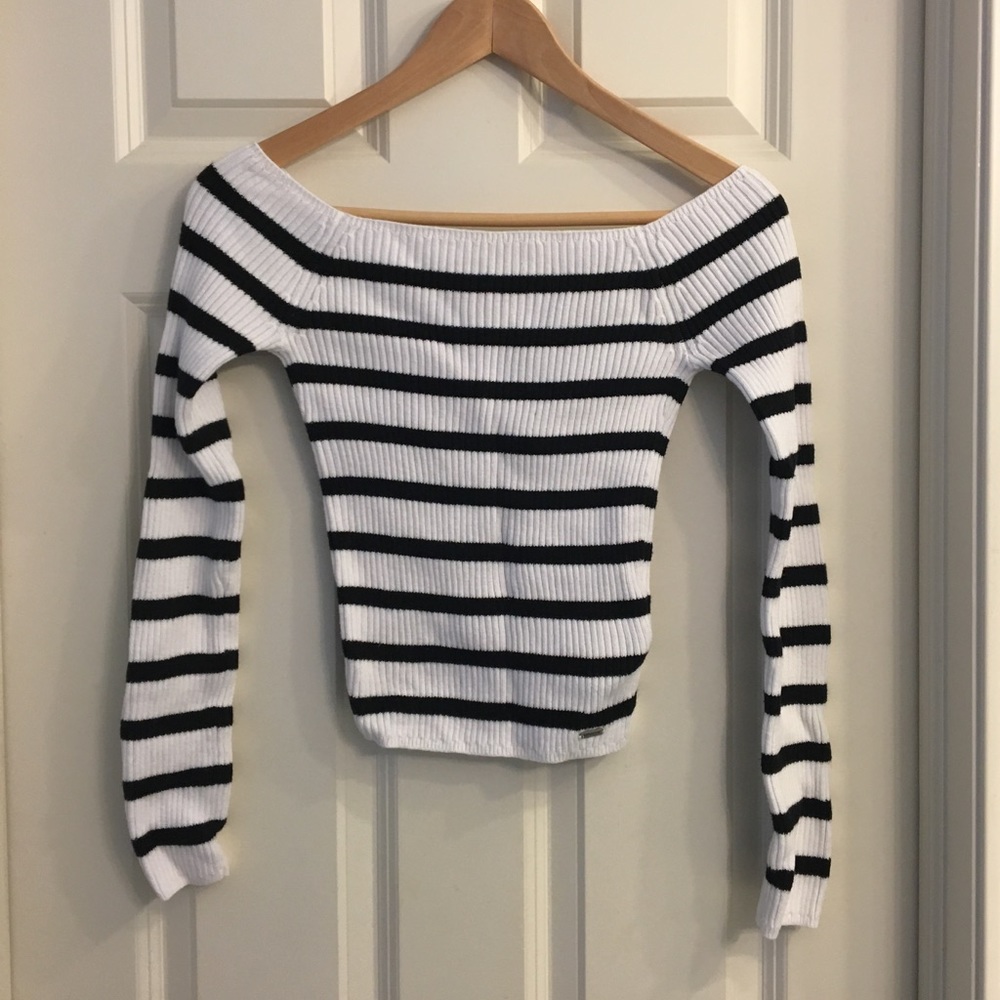 hollister ribbed off the shoulder striped sweater